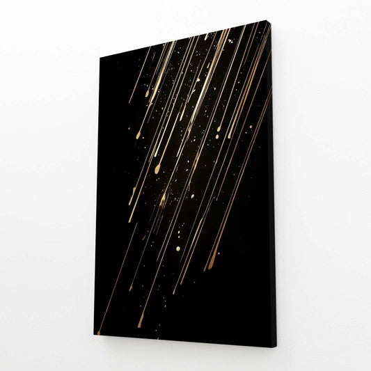 Falling Gold Streaks Prints – angled canvas view on white background