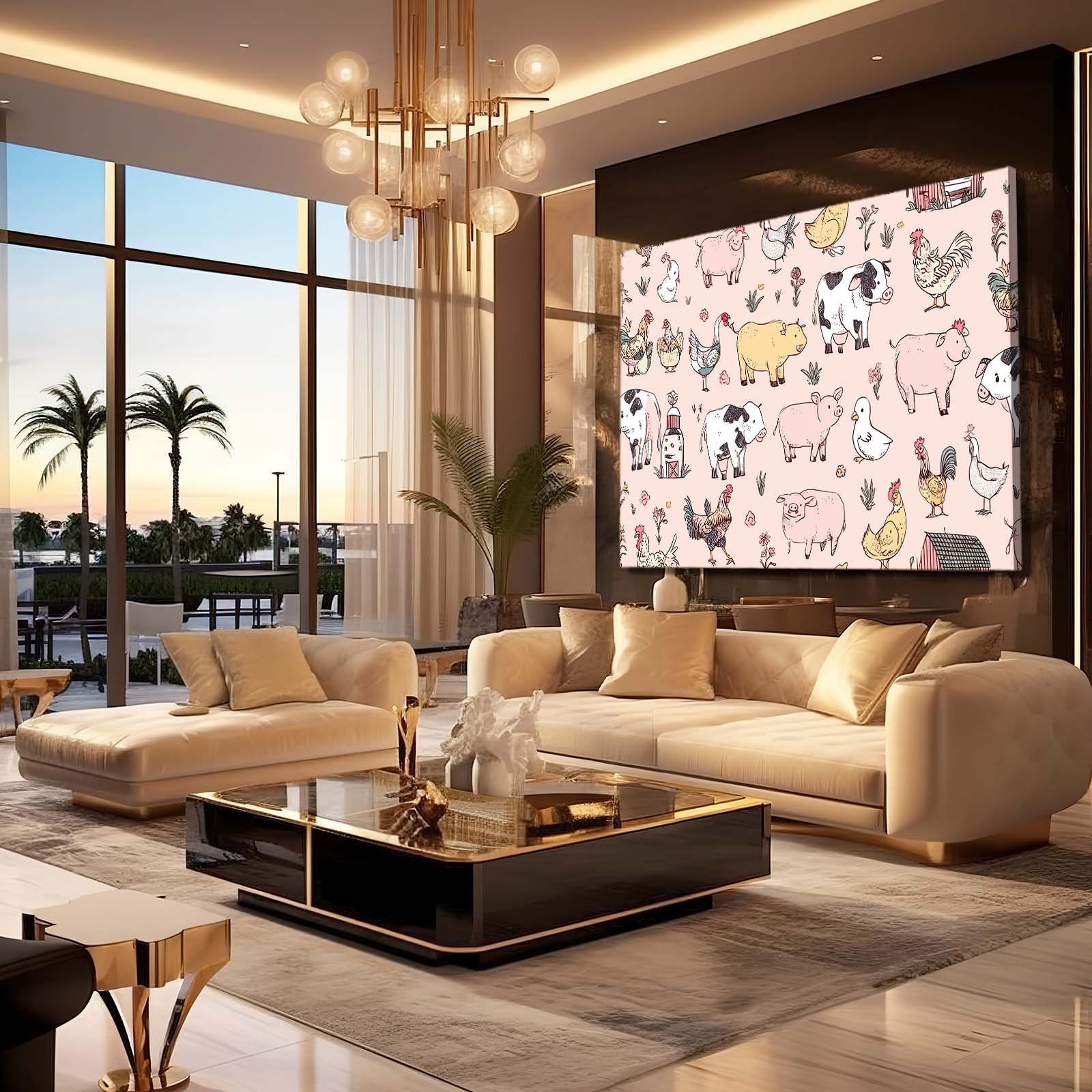 Farm Animals Pattern Farmhouse Prints – styled in a furnished interior