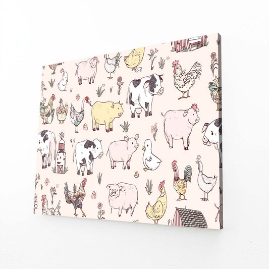 Farm Animals Pattern Farmhouse Prints – angled canvas view on white background