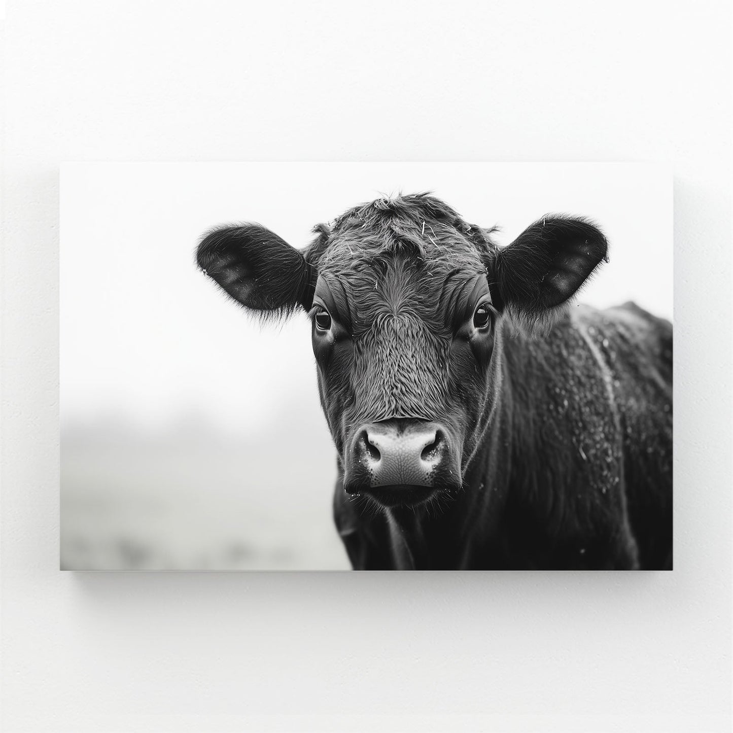 Farmhouse Cow Artwork – angled canvas view on white background