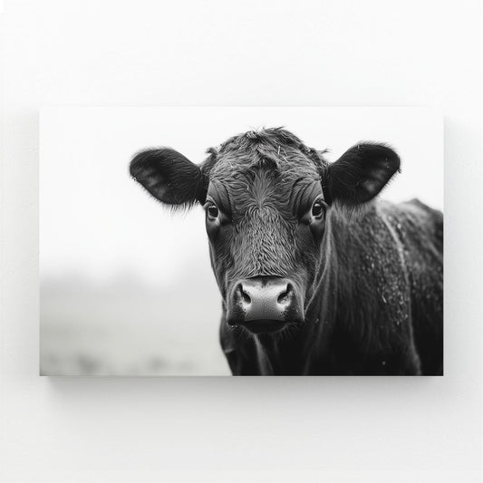 Farmhouse Cow Artwork – angled canvas view on white background