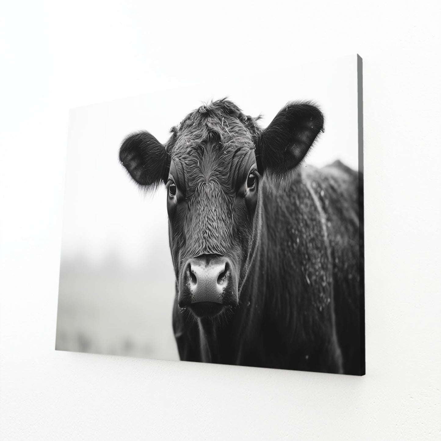 Farmhouse Cow Artwork – angled canvas view on white background