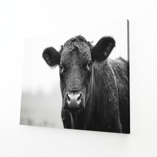 Farmhouse Cow Artwork – angled canvas view on white background