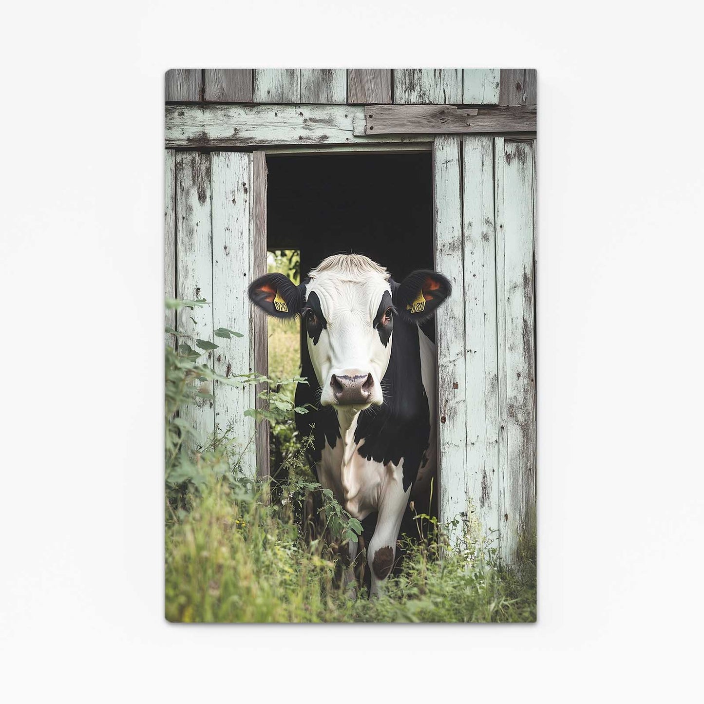 Farmhouse Cow Canvas – angled canvas view on white background