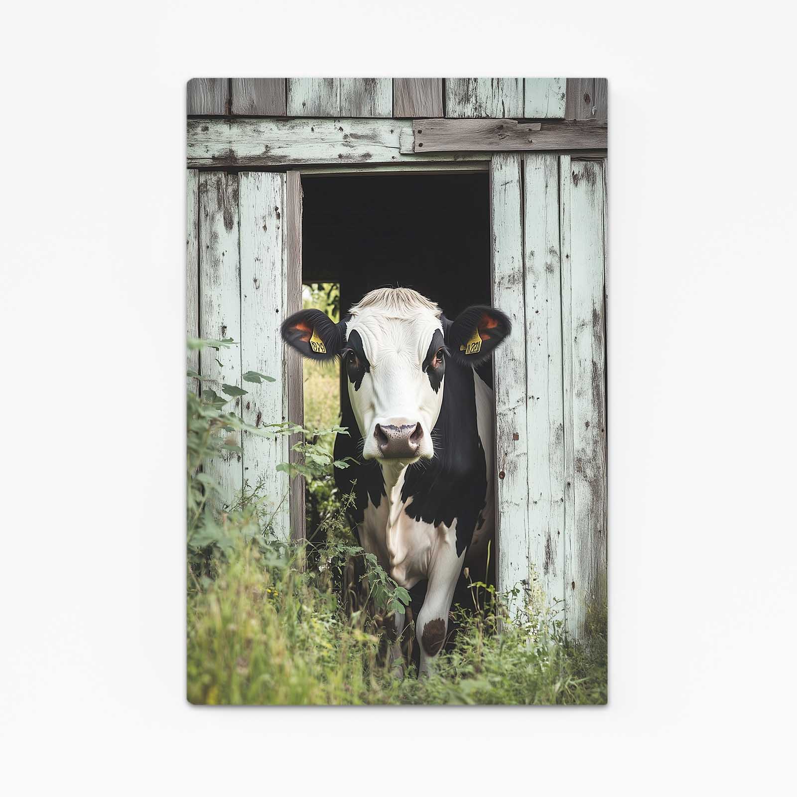 Farmhouse Cow Canvas – angled canvas view on white background