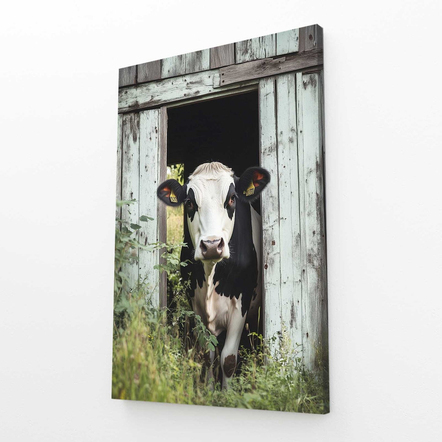 Farmhouse Cow Canvas – angled canvas view on white background