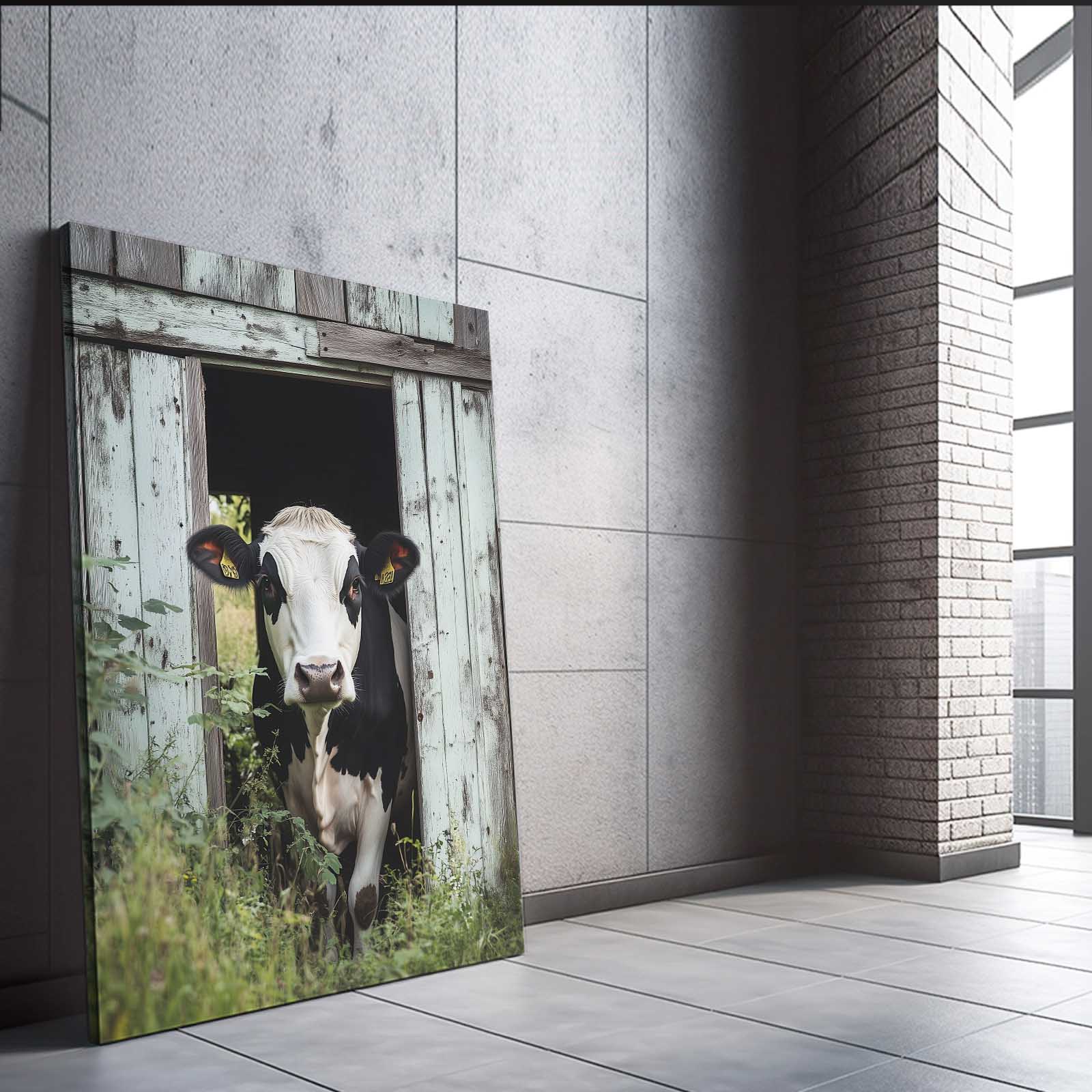 Farmhouse Cow Canvas – angled canvas view on white background