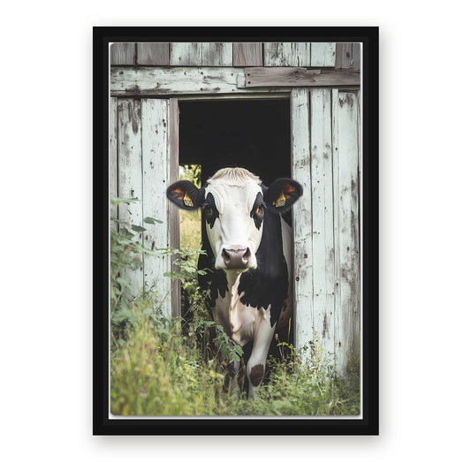 Farmhouse Cow Canvas – with Premium Black wood frame