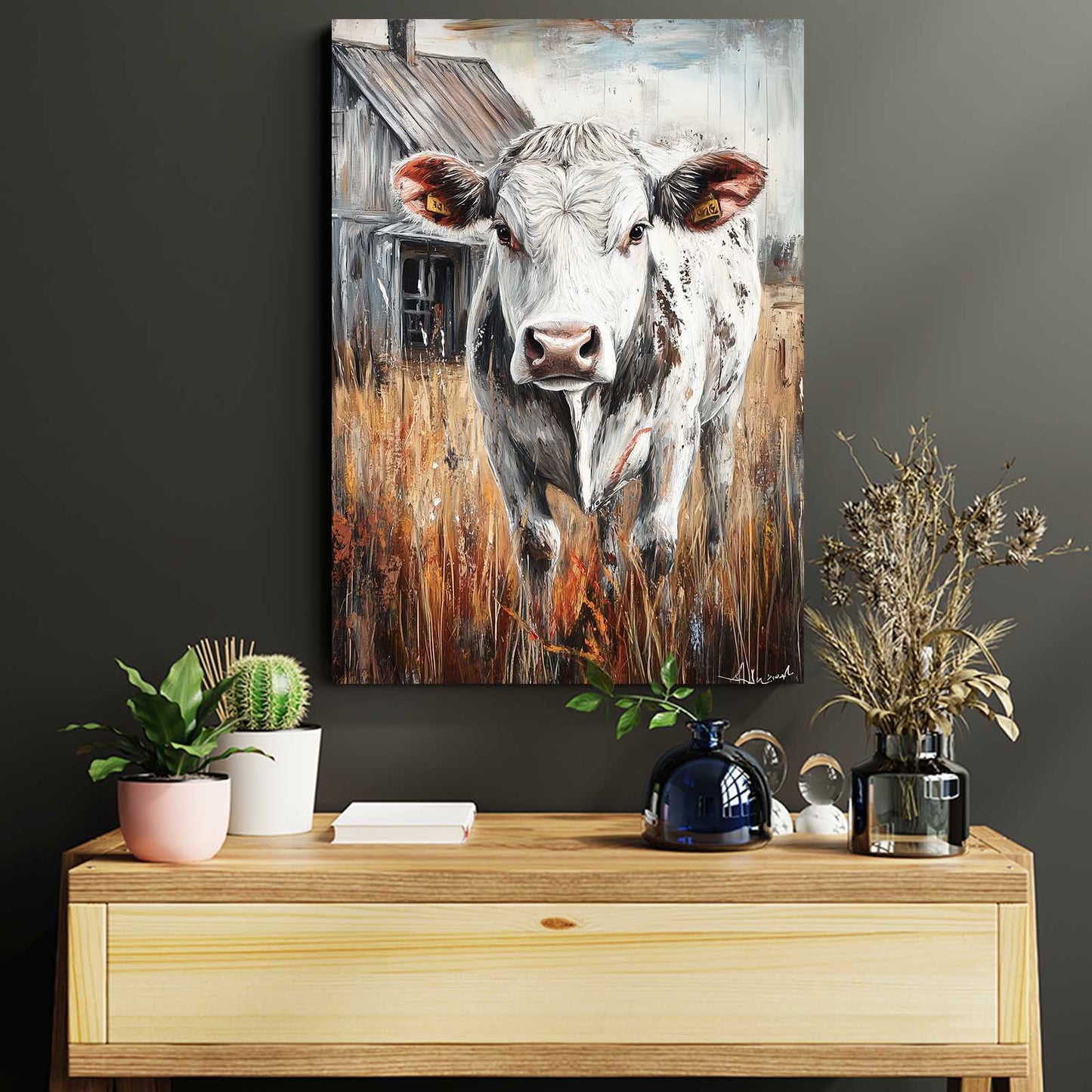 Farmhouse Cow Prints – angled canvas view on white background