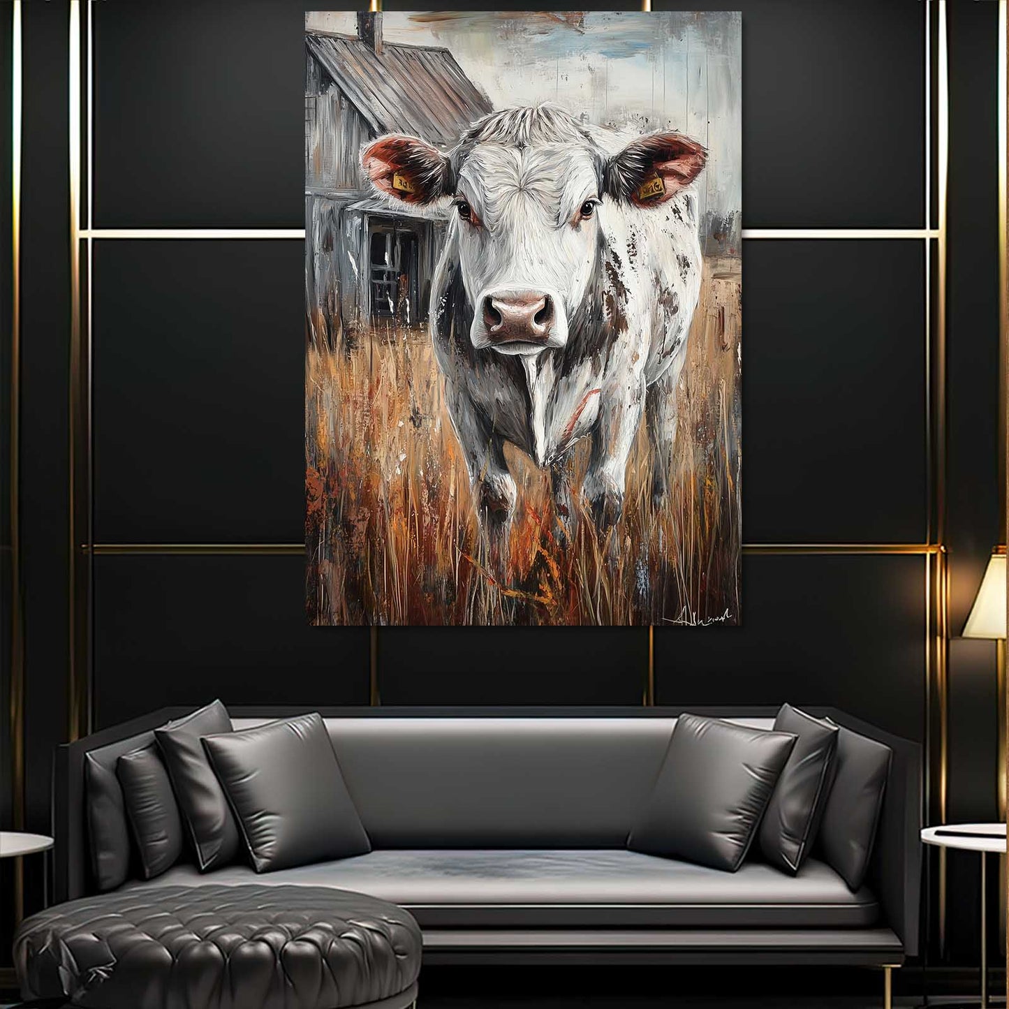 Farmhouse Cow Prints – angled canvas view on white background