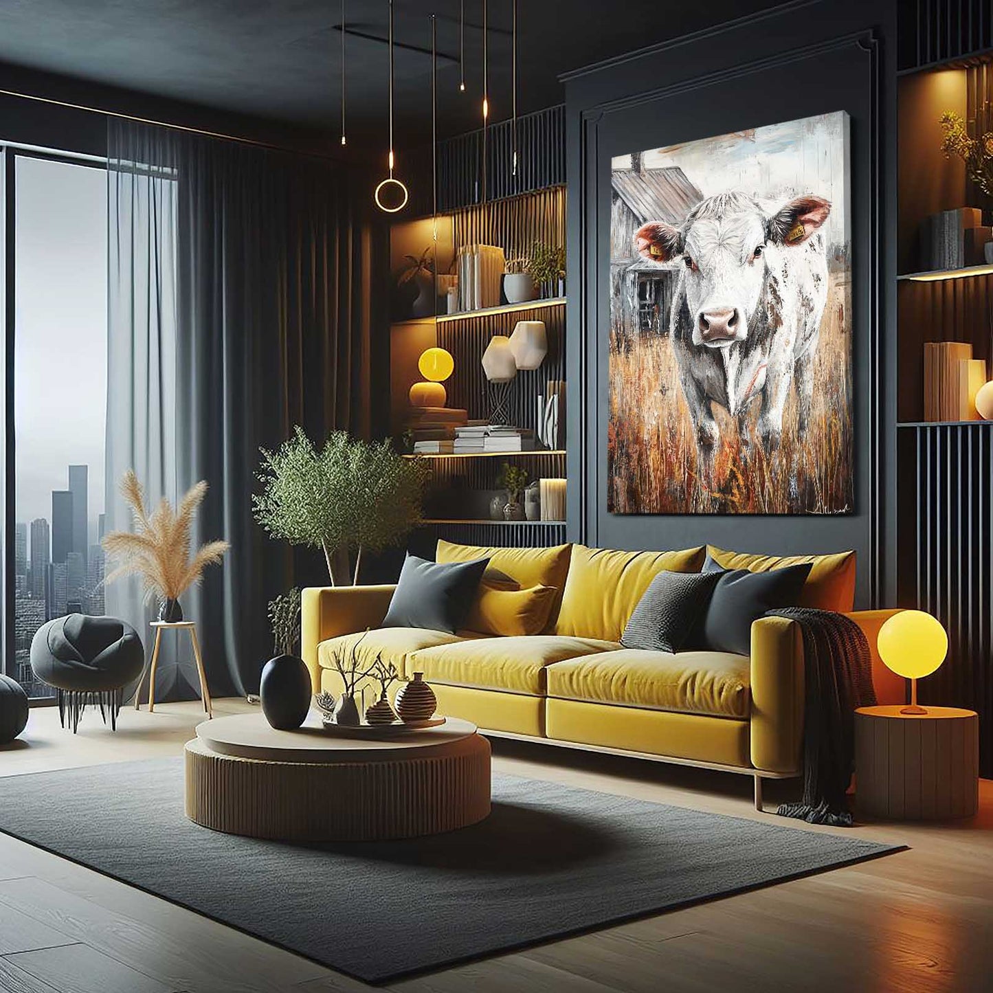 Farmhouse Cow Prints – angled canvas view on white background