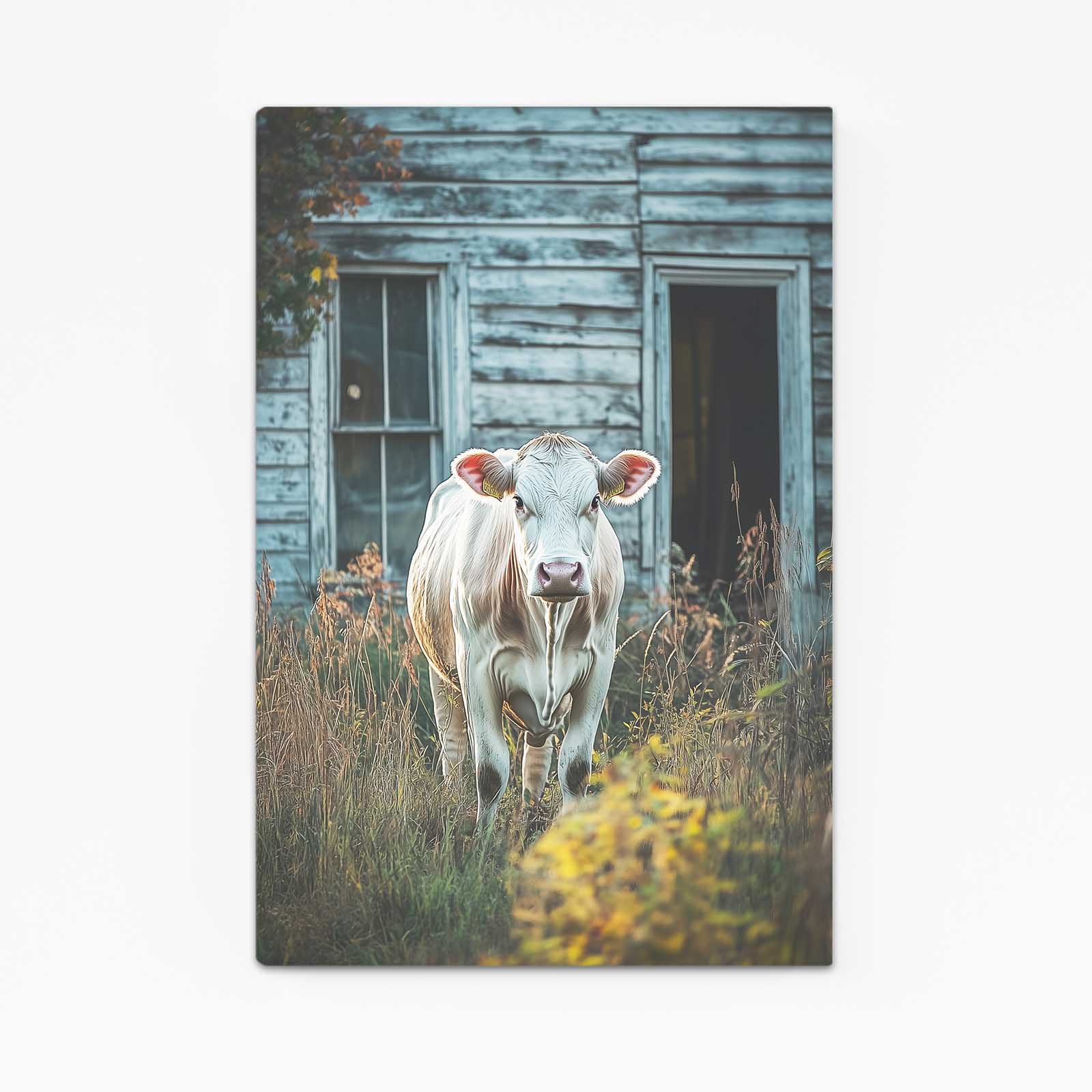 Farmhouse Cow Wall Art – angled canvas view on white background