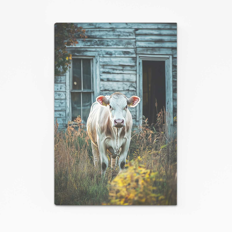 Farmhouse Cow Wall Art – angled canvas view on white background