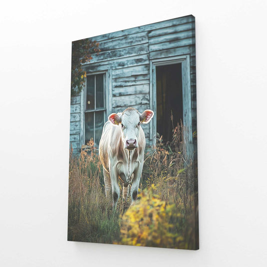Farmhouse Cow Wall Art – angled canvas view on white background