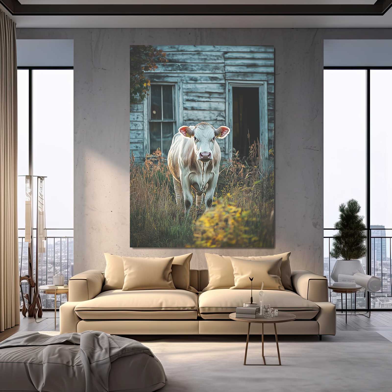 Farmhouse Cow Wall Art – angled canvas view on white background
