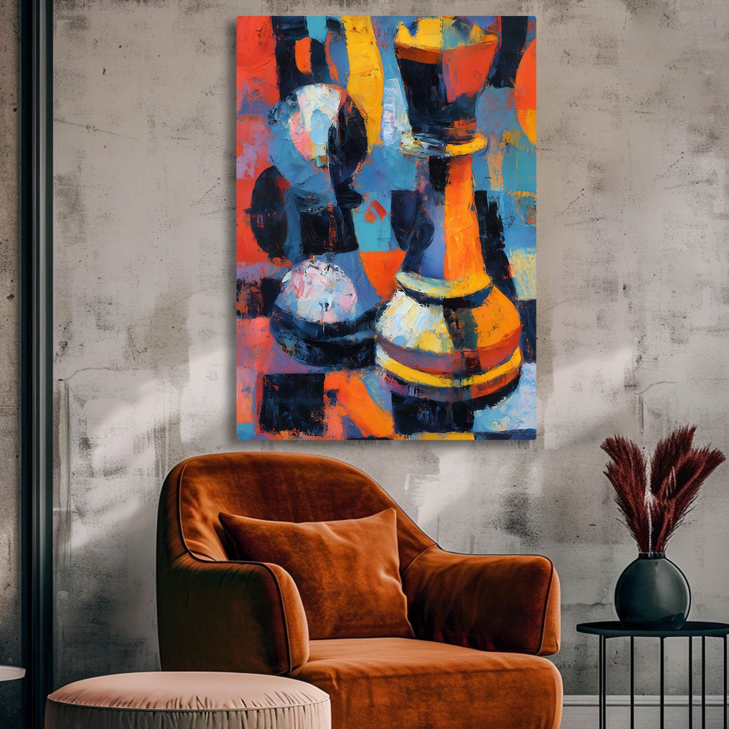 Fauvist Painted Pieces Chess Wall Decor – styled in a furnished interior