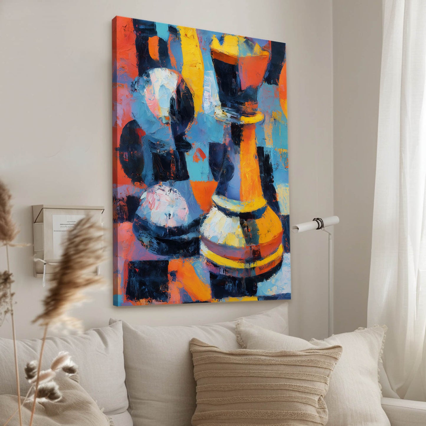 Fauvist Painted Pieces Chess Wall Decor – styled in a furnished interior