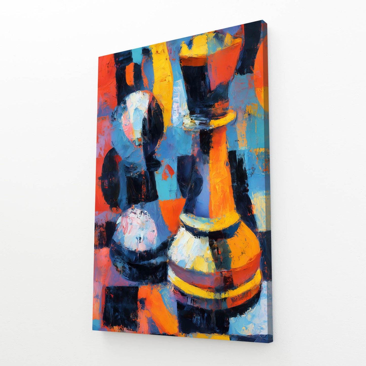 Fauvist Painted Pieces Chess Wall Decor – angled canvas view on white background
