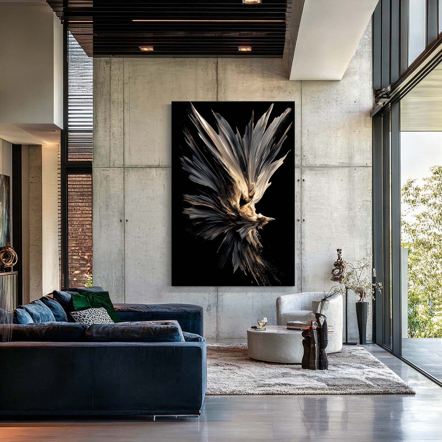 Feather Burst Plume Gold Wall Art – styled in a furnished interior