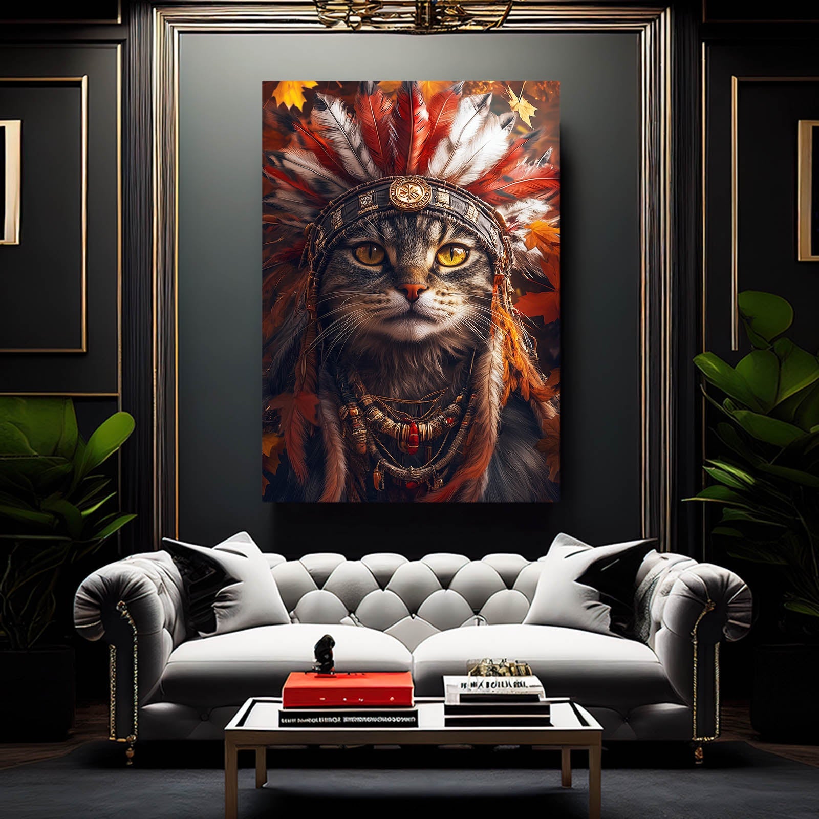 Feather Crown Cat Wall Art