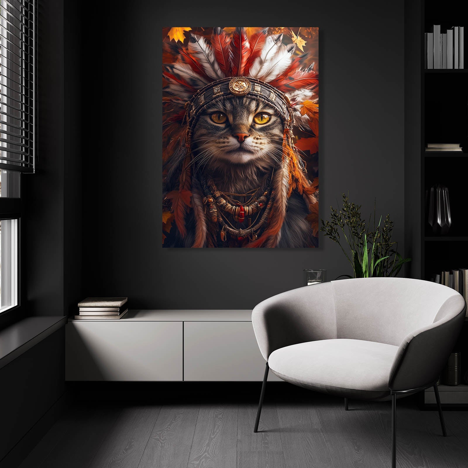 Feather Crown Cat Wall Art