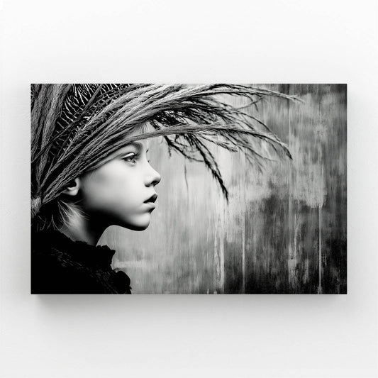 Feathered Gaze Photography Canvas – profile portrait crowned with wild grass plumes