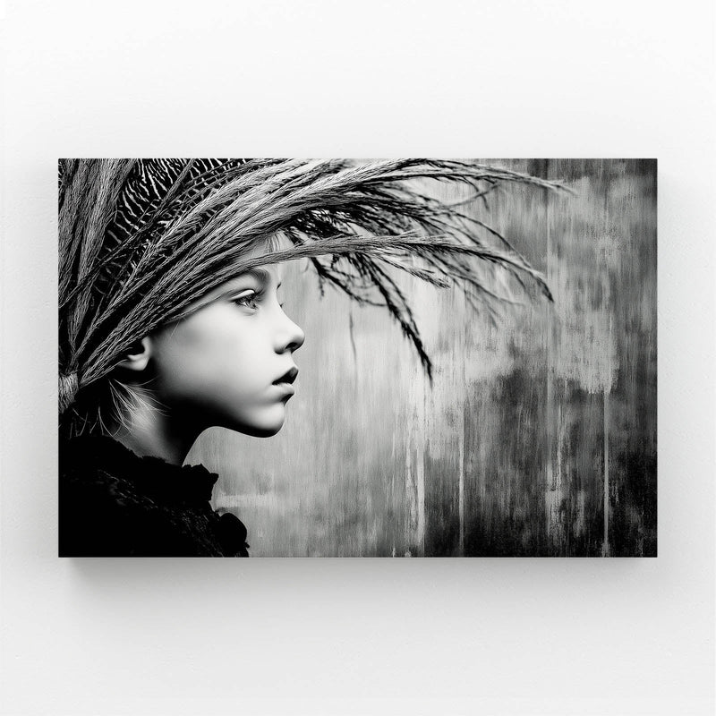 Feathered Gaze Photography Canvas – profile portrait crowned with wild grass plumes