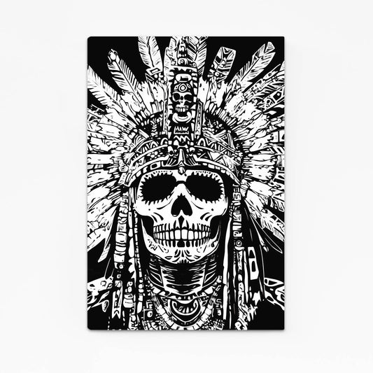 Feathered Headdress Skull Mexican Canvas — contemporary canvas print, angled canvas view on white background