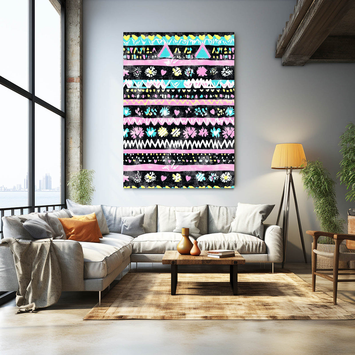 Festive Folk Bands Mexican Canvas Art — contemporary canvas print, styled in a furnished interior