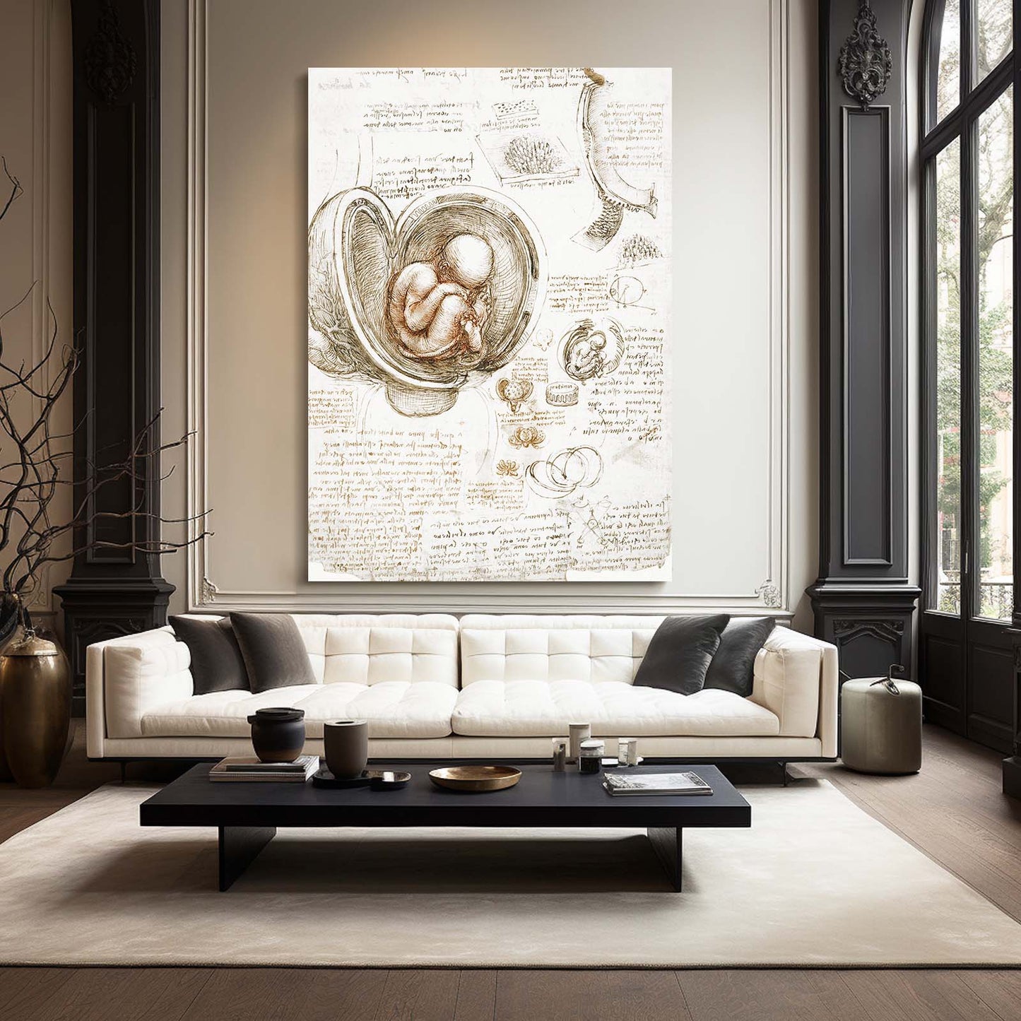 Fetus In The Womb Da Vinci Canvas – styled in a furnished interior