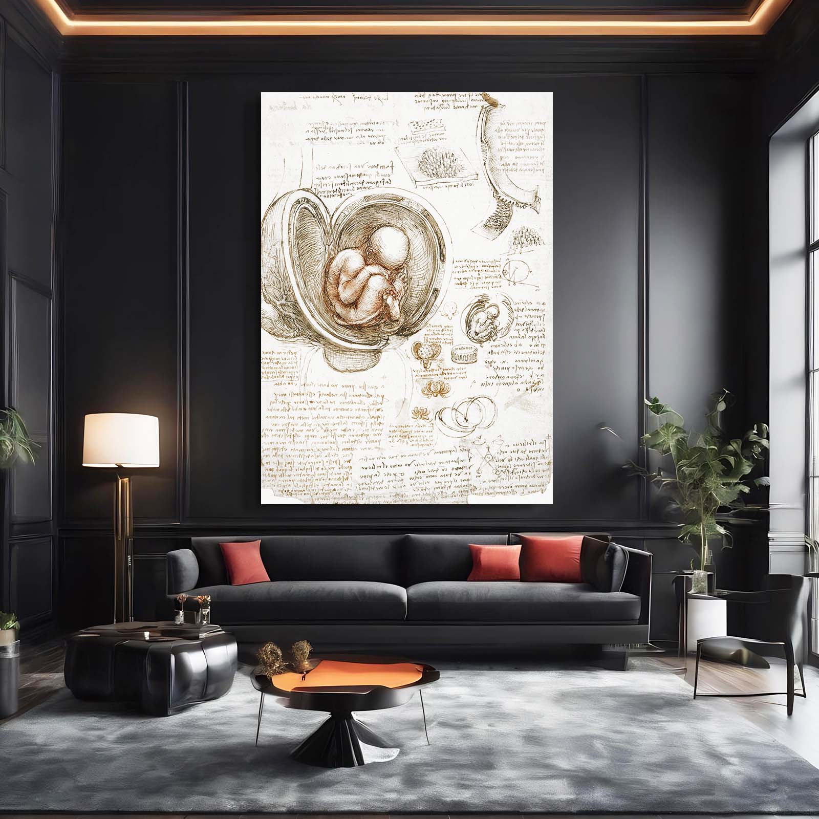 Fetus In The Womb Da Vinci Canvas – styled in a furnished interior