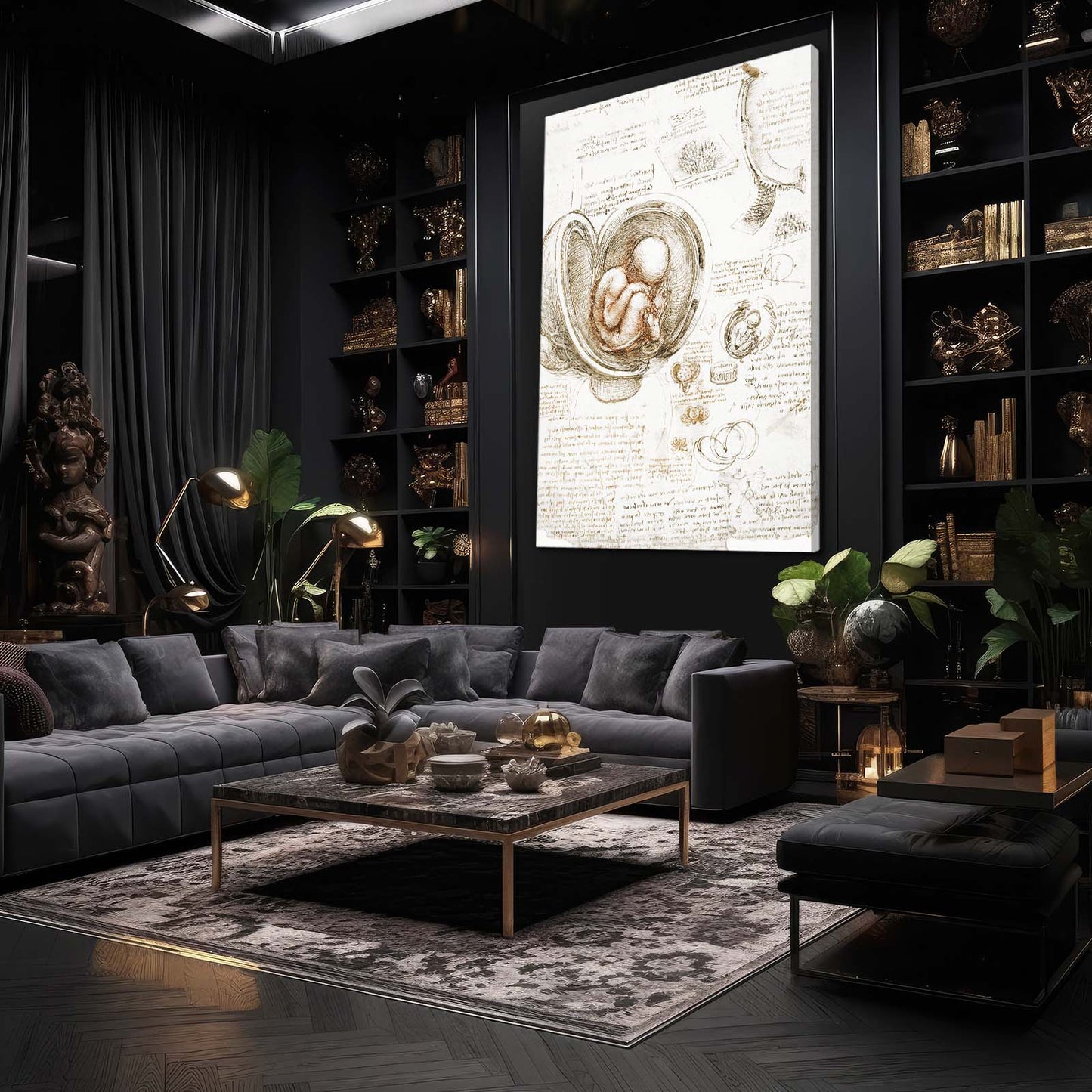Fetus In The Womb Da Vinci Canvas – styled in a furnished interior