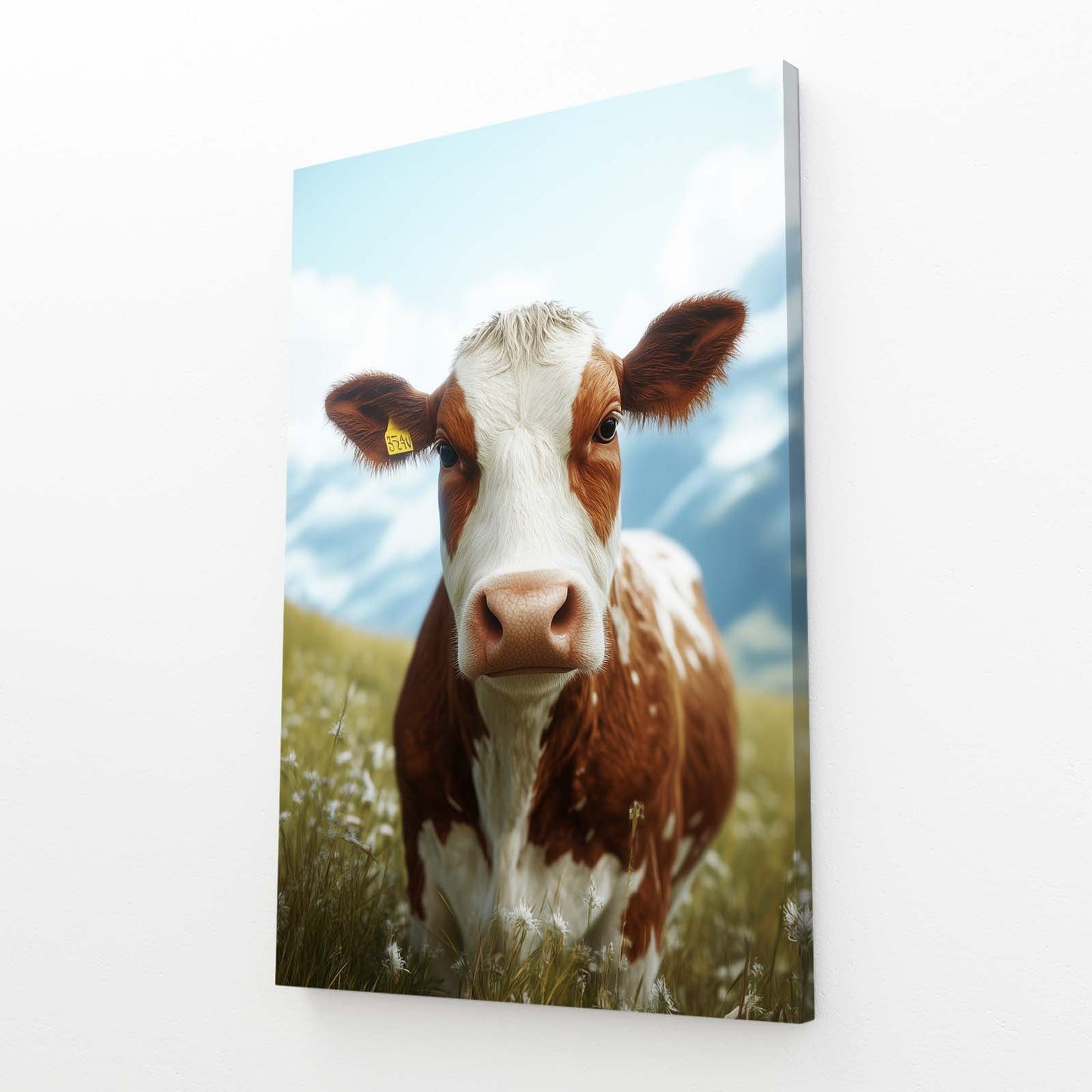 Field Cow Artwork – angled canvas view on white background