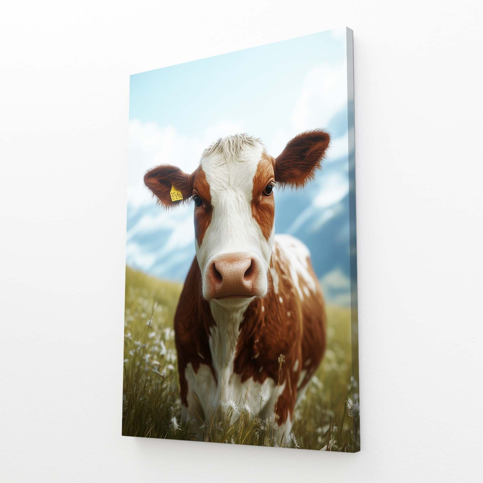 Field Cow Artwork – angled canvas view on white background