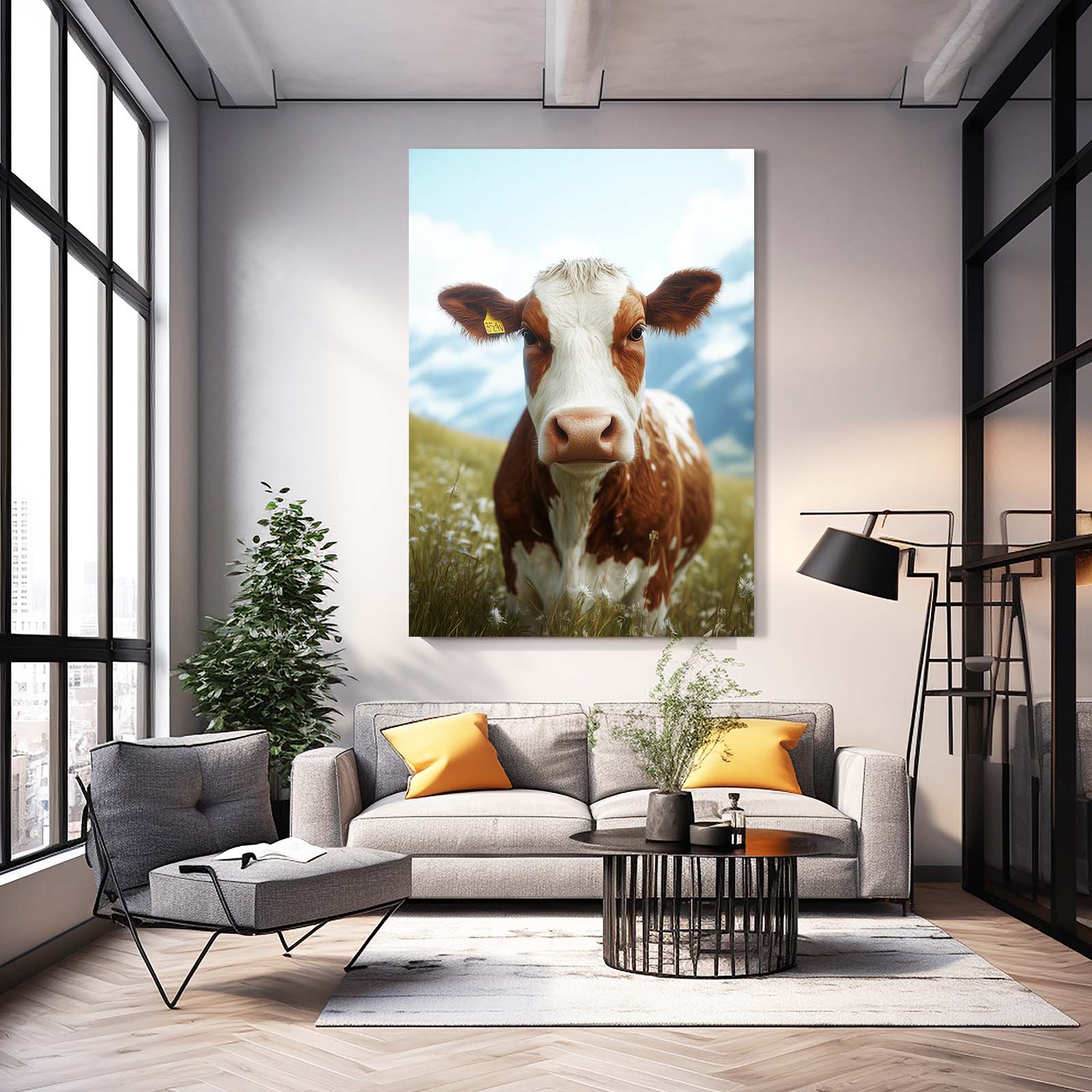 Field Cow Artwork – angled canvas view on white background