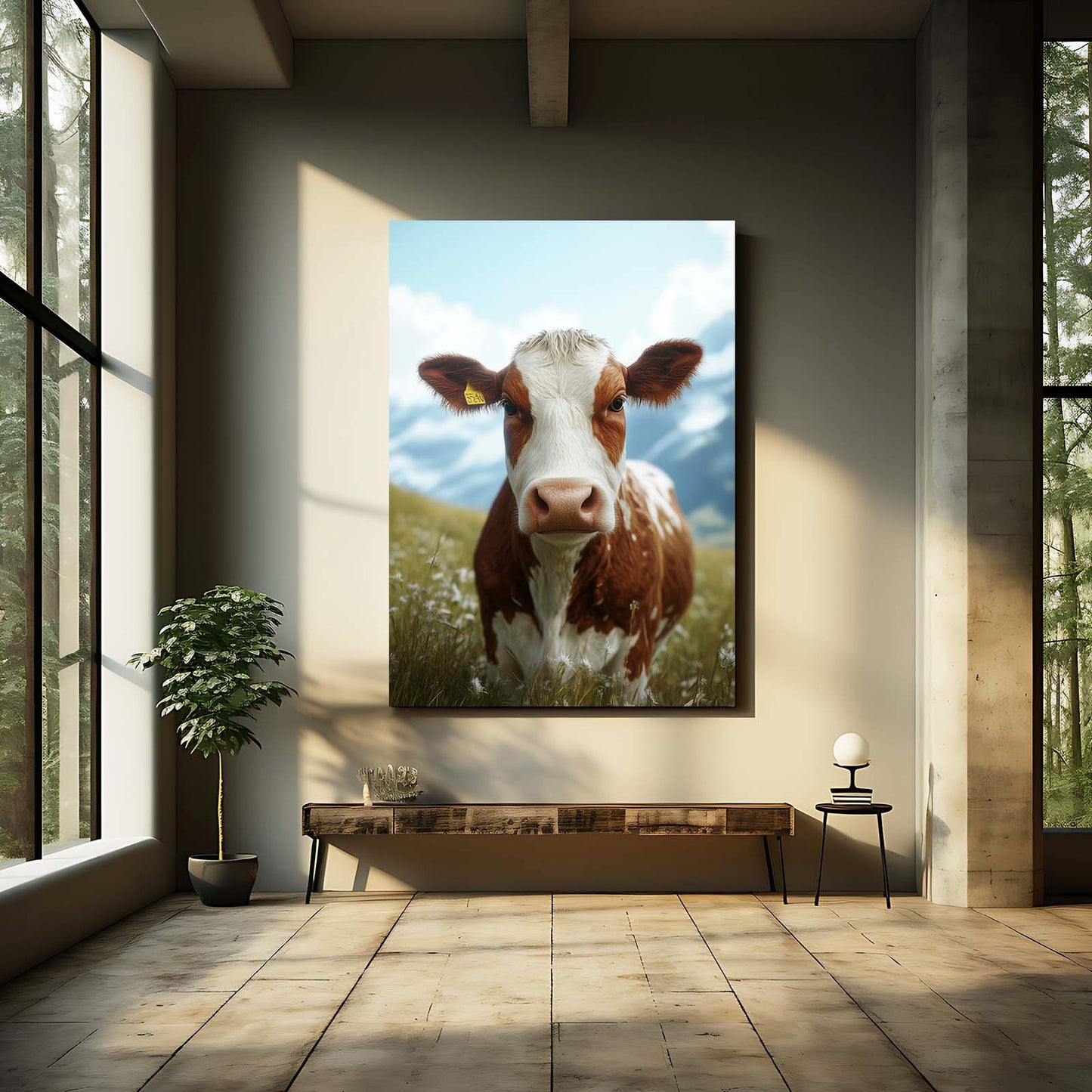 Field Cow Artwork – angled canvas view on white background