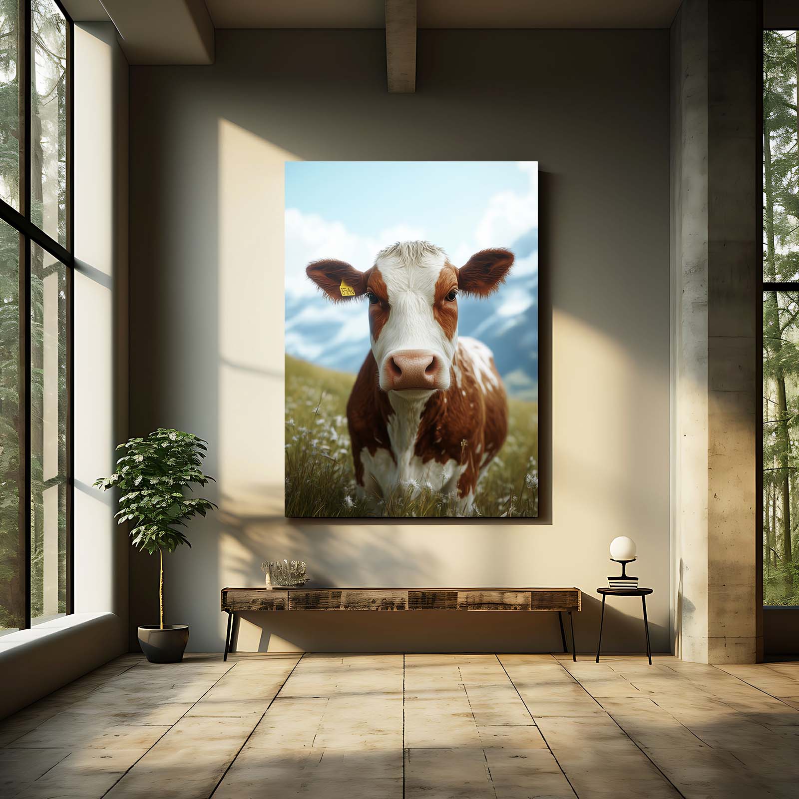 Field Cow Artwork – angled canvas view on white background