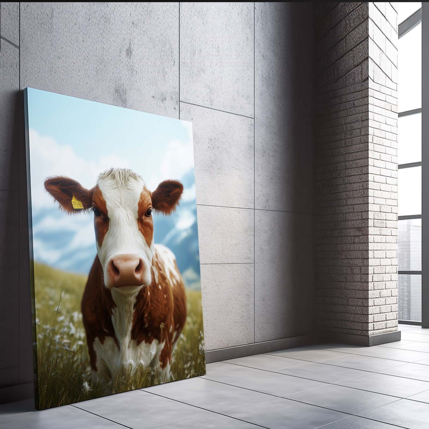 Field Cow Artwork – angled canvas view on white background