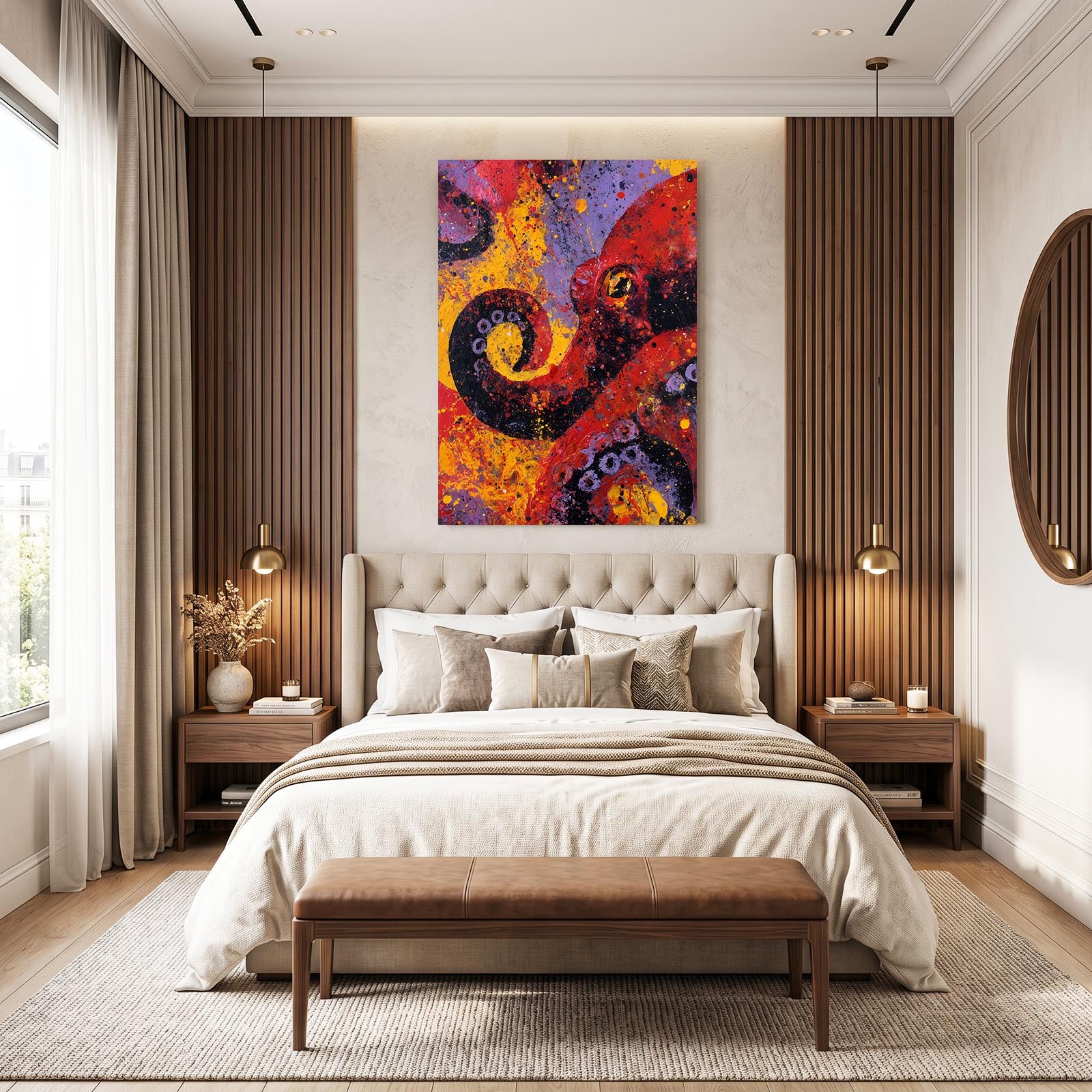 Fiery Graffiti Octopus Prints – styled in a furnished interior