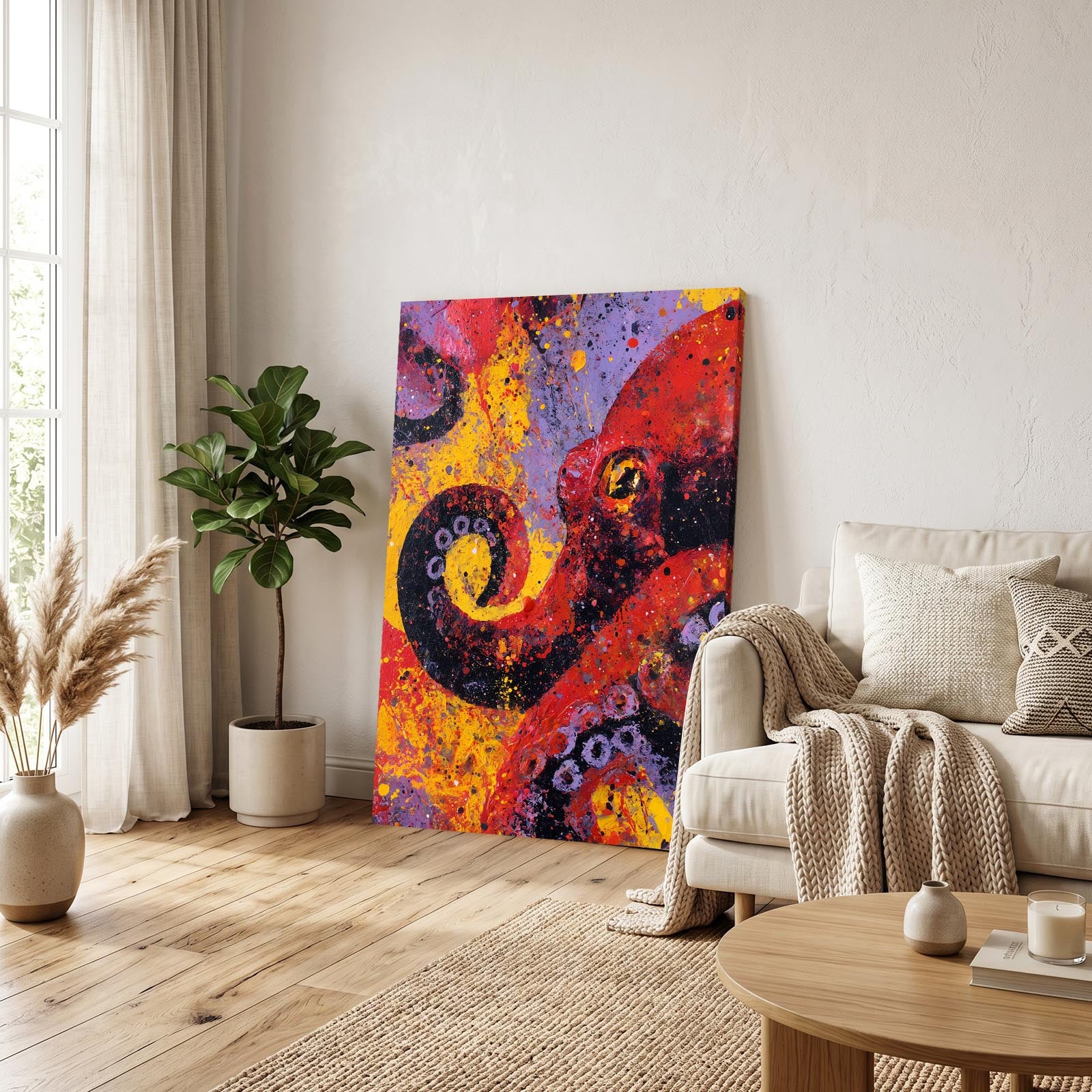 Fiery Graffiti Octopus Prints – styled in a furnished interior