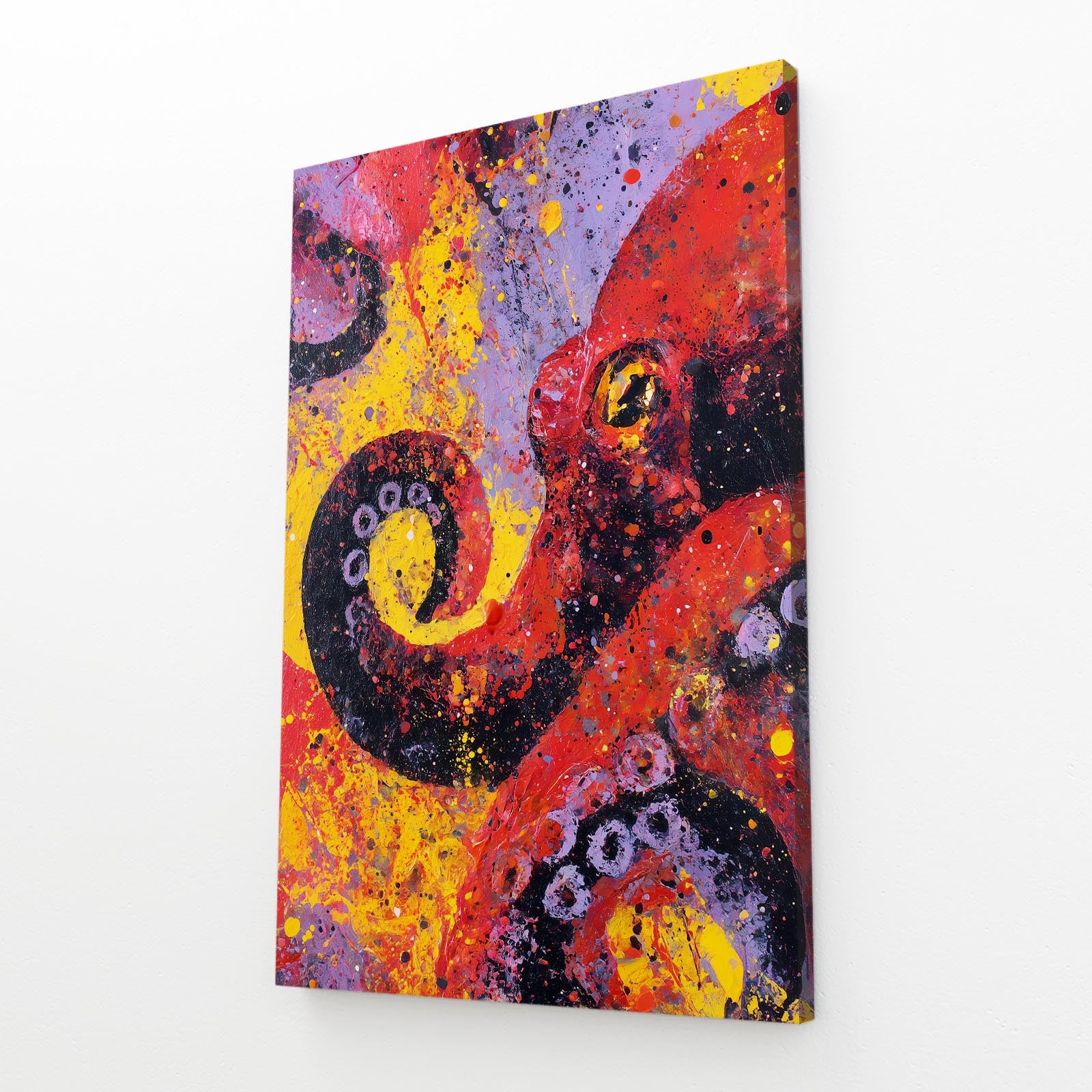 Fiery Graffiti Octopus Prints – angled canvas view on white background