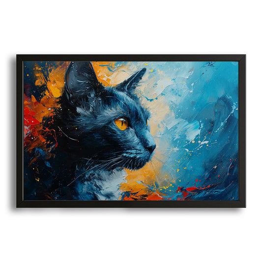 Fiery Ice Cat Wall Art — digital canvas print in blue tones, canvas print on white background