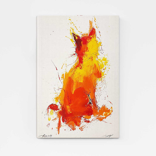 Fiery Silhouette Cat Wall Art
