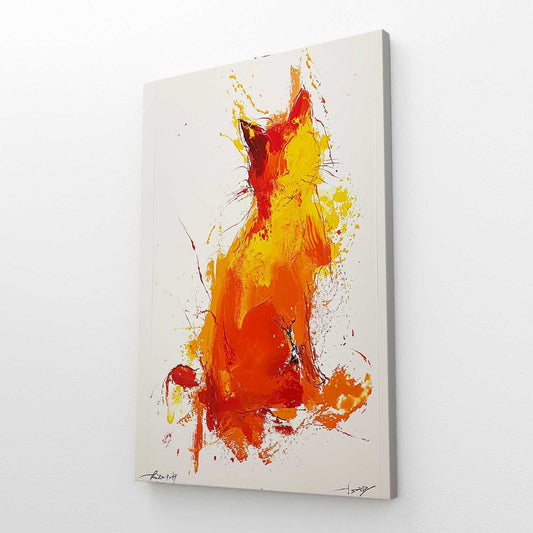 Fiery Silhouette Cat Wall Art — abstract canvas print in orange tones, view 3