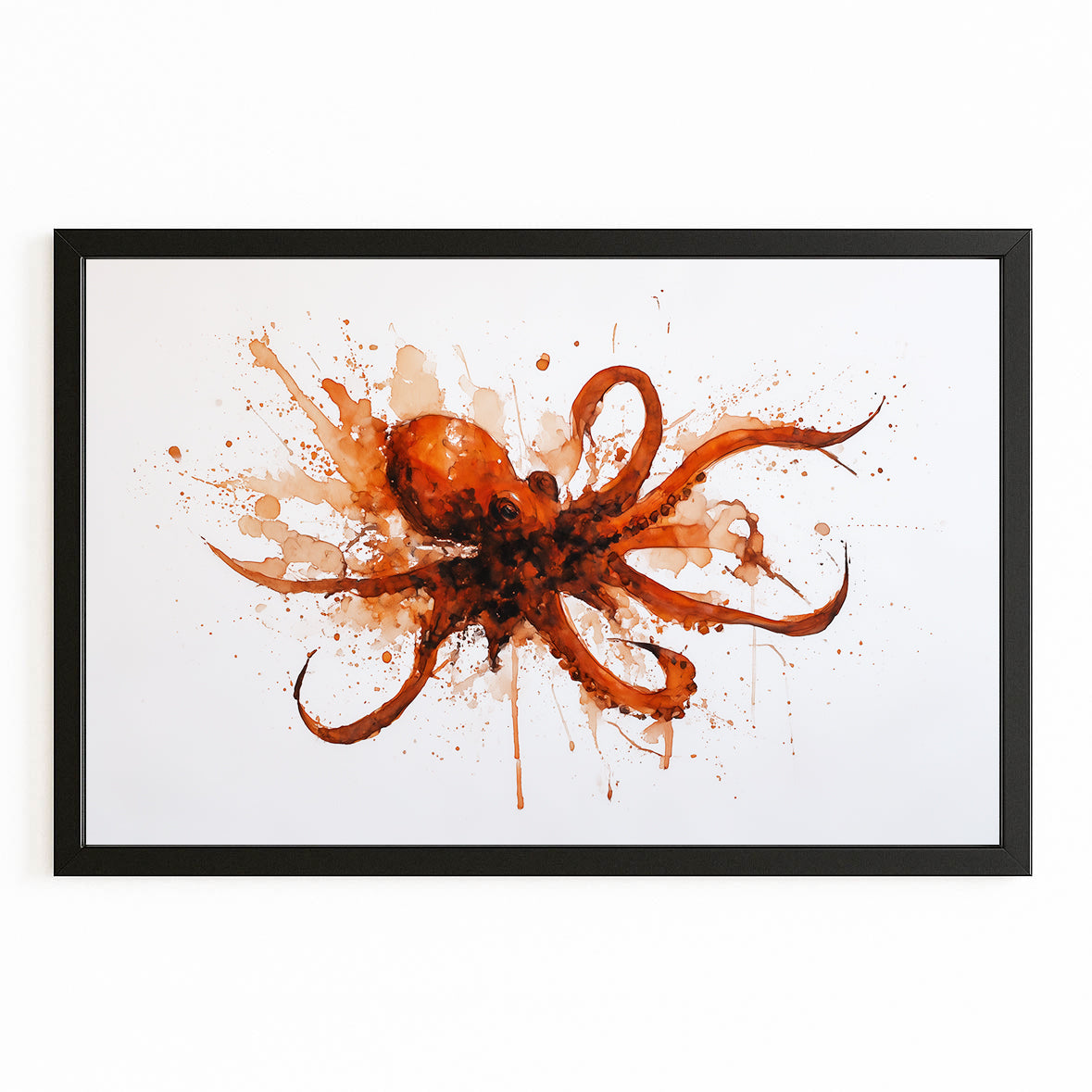 Fiery Splash Burst Octopus Art – with Premium Black frame on white background