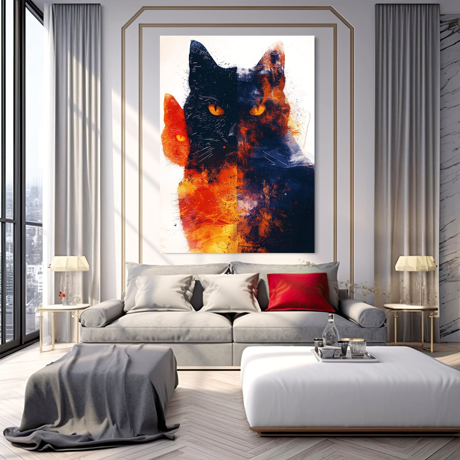 Fire and Shadow Cat Wall Art