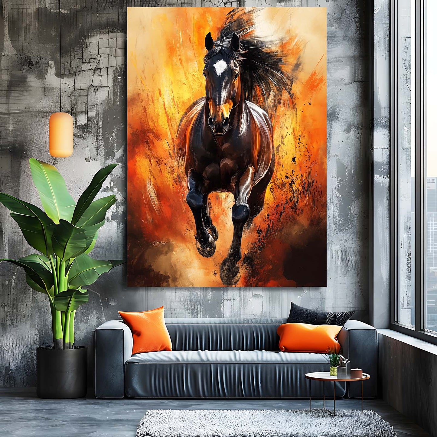 Fire Horse Canvas Art – angled canvas view on white background