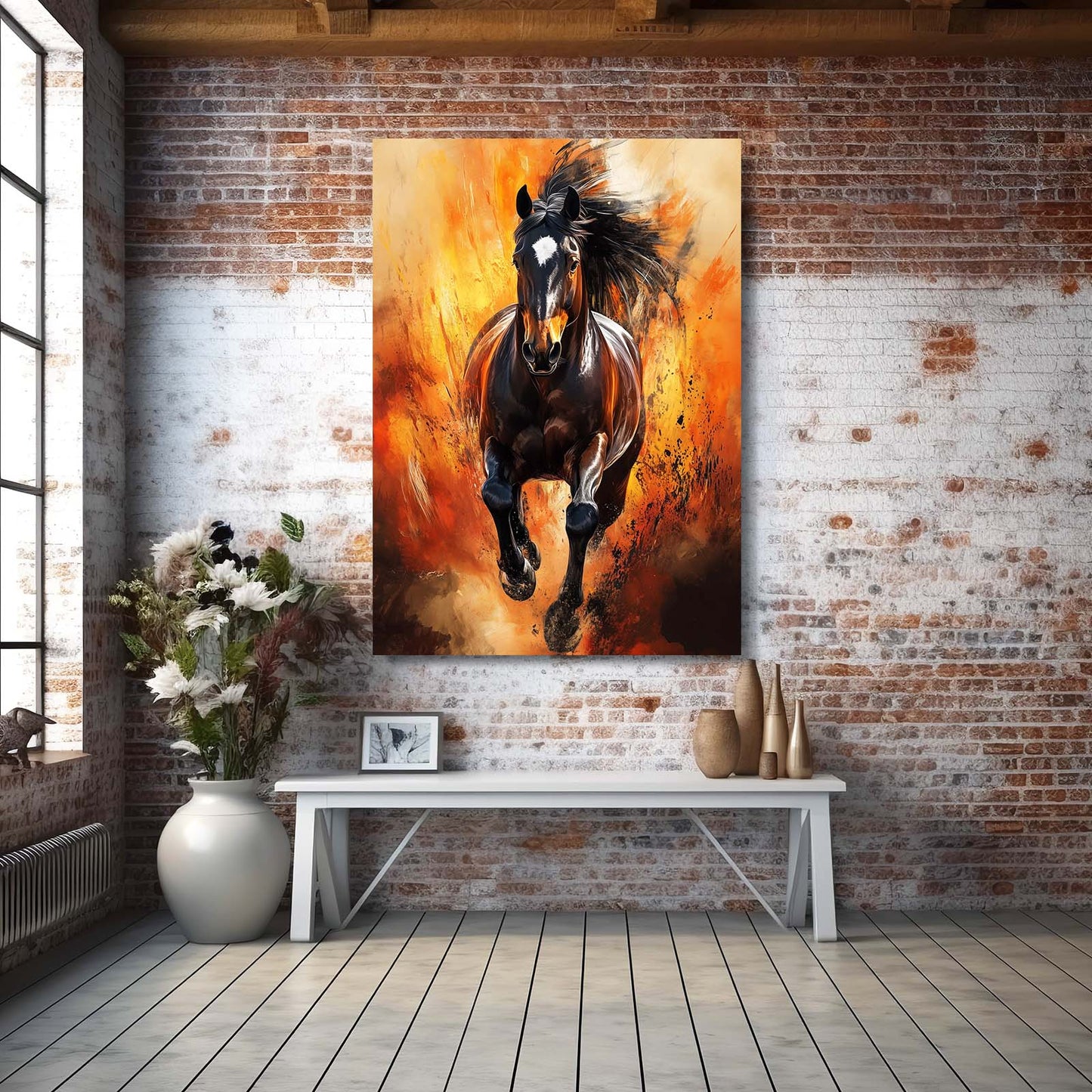 Fire Horse Canvas Art – angled canvas view on white background