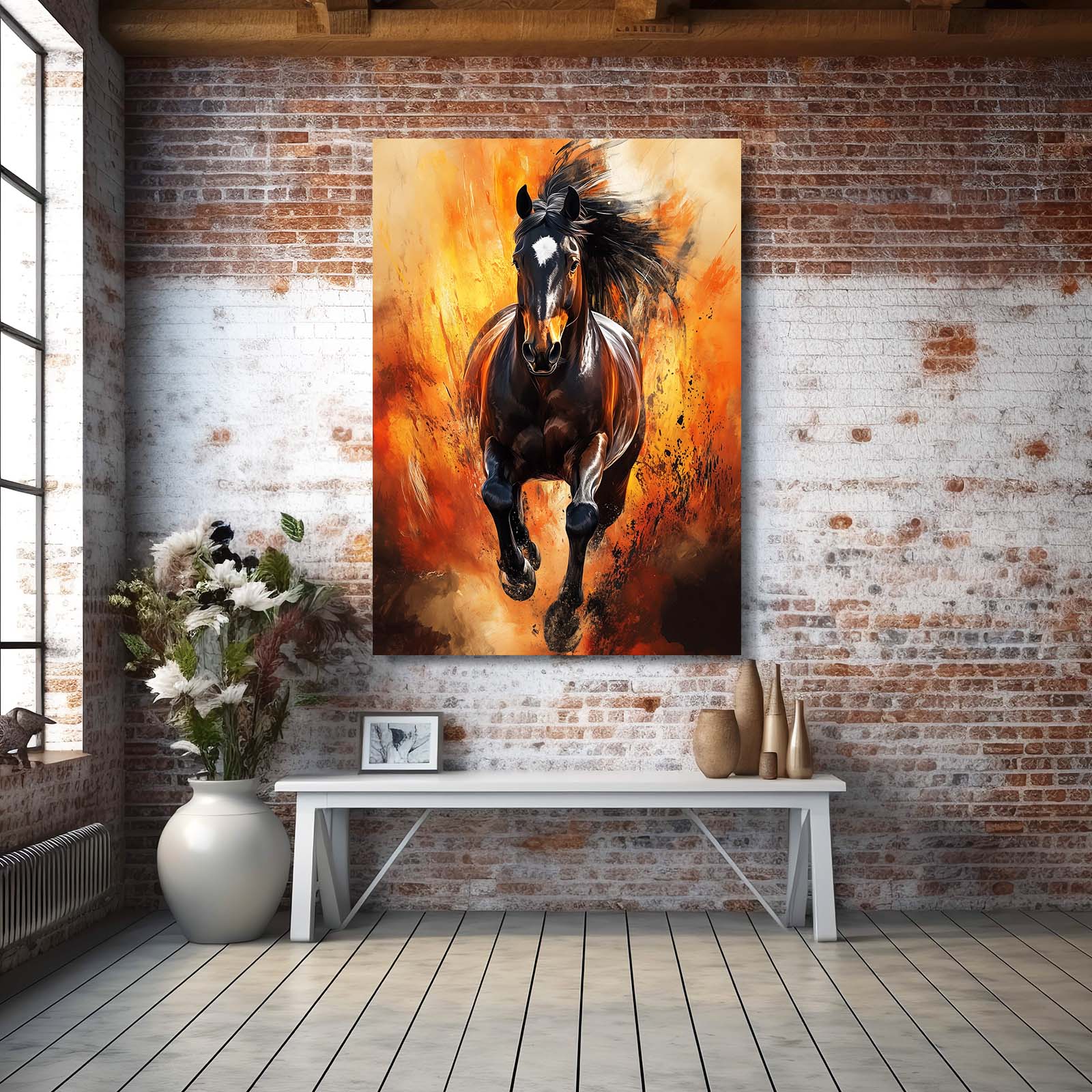 Fire Horse Canvas Art – angled canvas view on white background