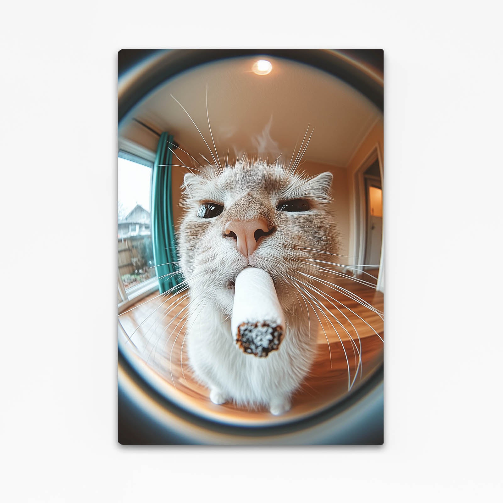 Fisheye Lick Closeup Cat Canvas — photography canvas print, angled canvas view on white background